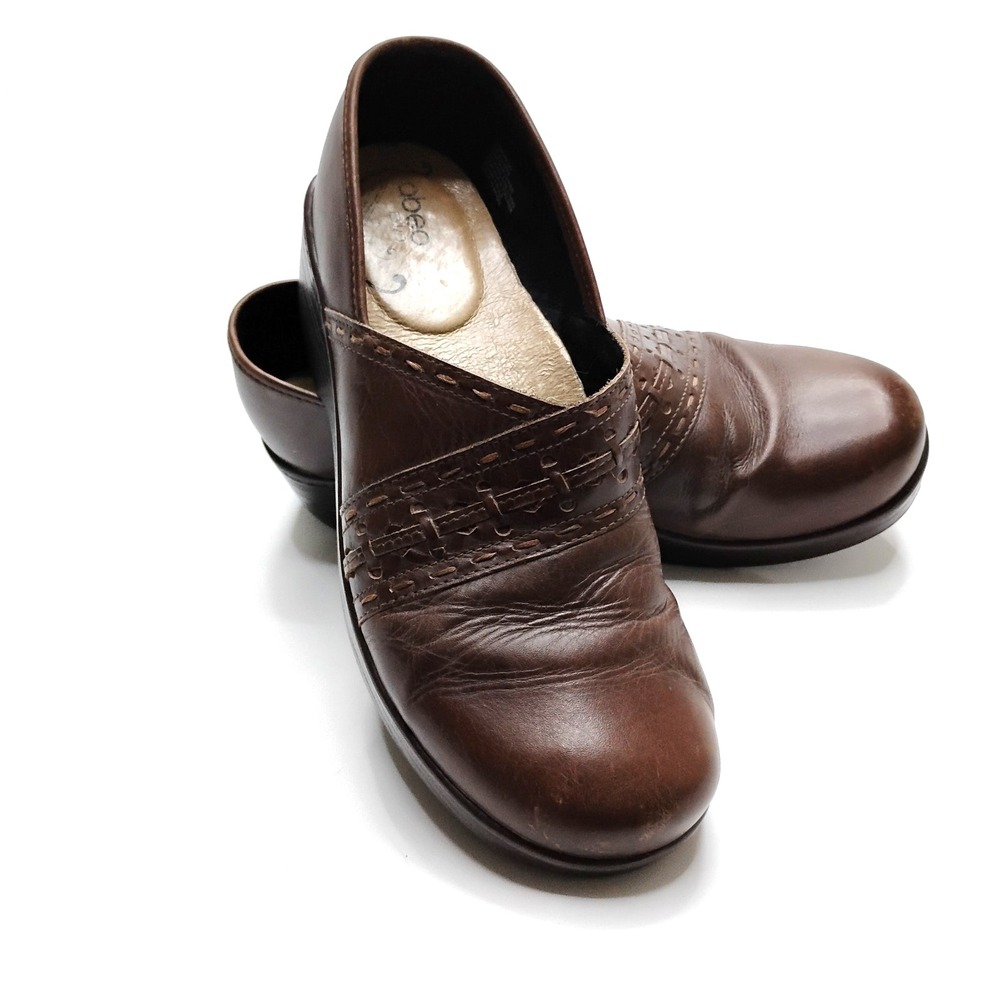 Abeo Femi Leather Clog Women 9.5 N footbed Brown Slip On slip resistant Work